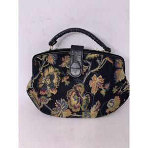 Vintage Tapestry Purse Black With Floral‎ Pattern
